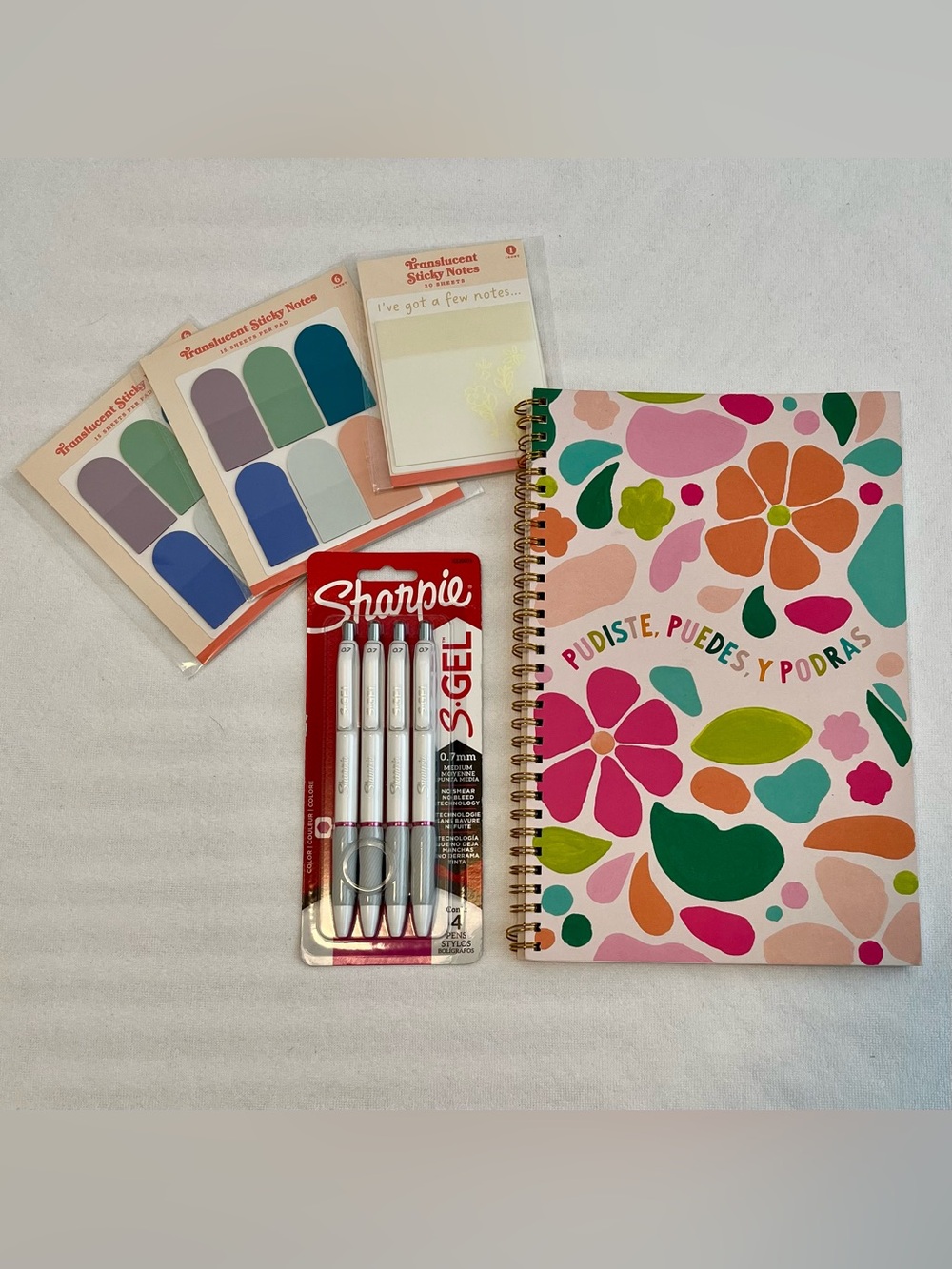 Sharpie 4 pk S-Gel Pens 0.7mm
Berry Pink Ink, Spiral Notebook Journal & extras